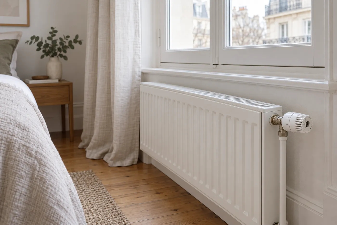 Radiateur sous une fenêtre avec robinet thermostatique